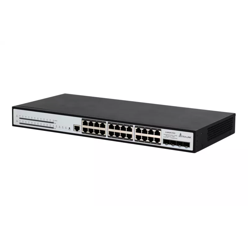 Przełącznik zarządzalny Extralink Chiron Pro 24x RJ45 1000Mb/s PoE 4x SFP+ L3 370W