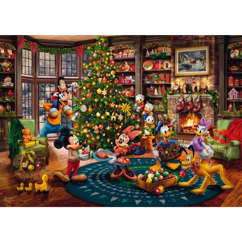 Thomas Kinkade Studios: Disney - Myszka Miki i Minnie przy ubieraniu choinki, puzzle 1000 elementów