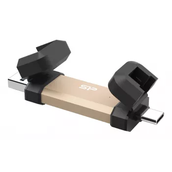 Pendrive Silicon Power DS72 1 TB, USB 3.2 Gen 2, Type-A i Type-C, aluminiowa/rubowa nakładka, złoty