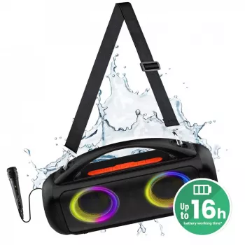 Głośnik przenośny MEDIA-TECH MT3184 — Bluetooth 5.3, 60W RMS, IPX5, akumulator litowo-jonowy 16h, ładowanie USB-C, MicroSD, TWS, mikrofon, pilot