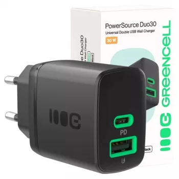 Ładowarka zielony Cell PowerSource Duo30 – 1× USB-A, 1× USB-C, 3A