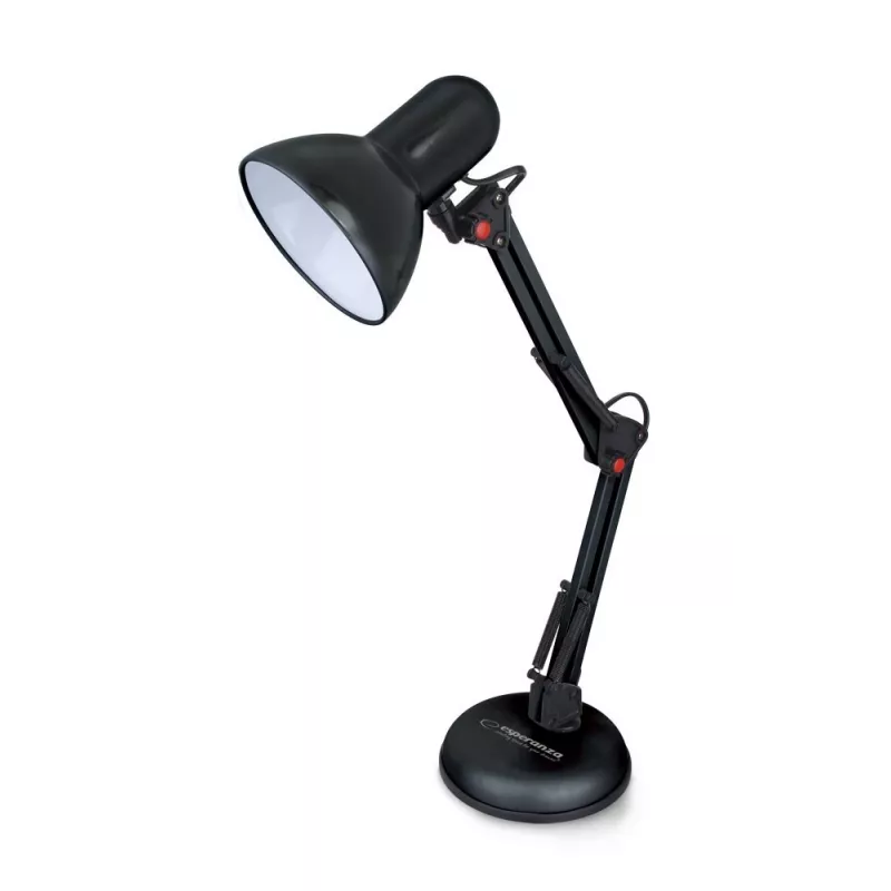 Lampa stołowa ESPERANZA AVIOR E27 12W LED, czarna, regulowana wysokość, giętkie ramię, gniazdo E27
