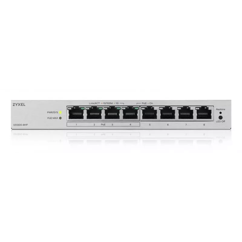 Zyxel GS1200-8HPV3 Zarządzalny przełącznik L2 Gigabit Ethernet (10/100/1000) Power over Ethernet (PoE) Biurkowy Szary