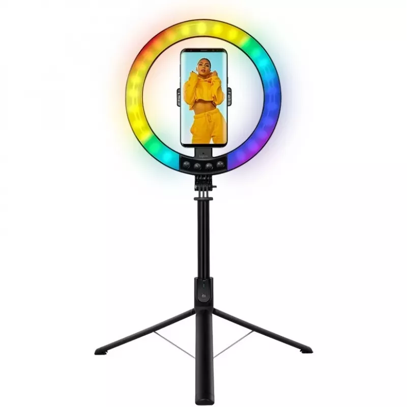 LogiLink lampa pierścieniowa do smartfona z kijkiem do selfie i statywem, średnica 20 cm (AA0156)