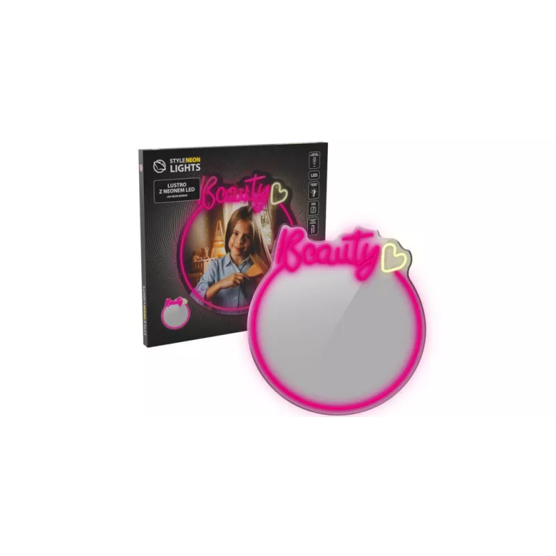 Lusterko LED Neon MANTA MASNL130PK Style Neon Lights BEAUTY, różowy akcent, dekoracyjne oświetlenie lustra
