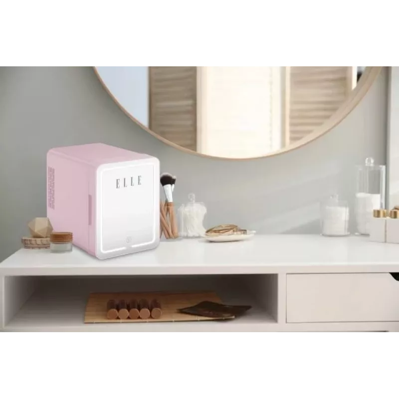 Mini lodówka z podświetlanym lusterkiem LED Elle ESDAFX04PUEU 4 L, fioletowa