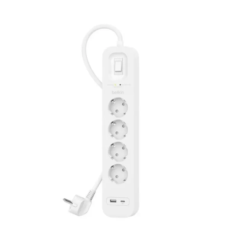 Listwa przeciwprzepięciowa Belkin SRB001VF2M-V2 — 4 gniazda, porty USB-C i USB-A, kabel 2 m