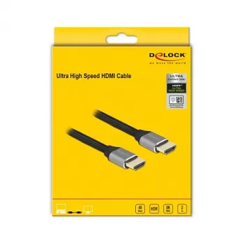 Kabel DELOCK Ultra High Speed HDMI 48 Gb/s 8K 60 Hz szary 2m certyfikowany