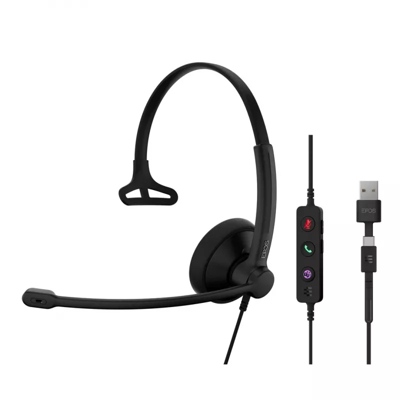 Zestaw słuchawkowy EPOS IMPACT 100 MS Mono USB-C+A przewodowy lekki 51g