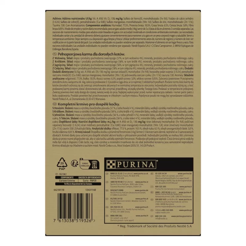 Mokra karma dla kota Purina Nestlé GOURMET Gold Mus Mix — 96 x 85 g, 4 smaki, dla dorosłych kotów, 77,5% wilgotności