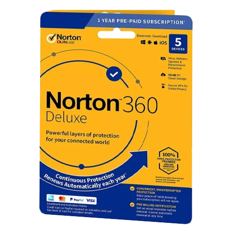 Norton 360 Deluxe | 5 urządzeń | 1 rok | 50 GB pamięci w chmurze | EU | NON SUB |