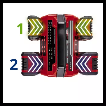 EINHELL Power X-Quattrocharger 4A - Uniwersalna ładowarka Power X-Change odpowiednia dla 4 akumulatorów (wskaźnik stanu LED | ładowanie równoległe | szybkie ładowanie | zarządzanie ładowaniem | Re