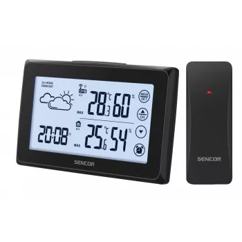 Stacja pogodowa SENCOR SWS 2850 — temperatura i wilgotność wewnątrz/na zewnątrz, 1 czujnik bezprzewodowy, 433,92 MHz, pamięć min/max