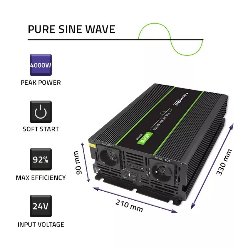 Qoltec Monolith zasilacz/przetwornica samochodowa 4000 W Czarny