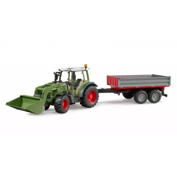 Ciągnik-zabawka BRUDER Fendt Vario 211 z ładowaczem czołowym i przyczepą boczną
