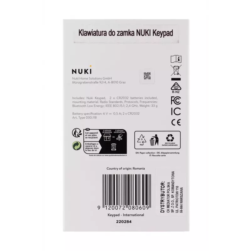 Inteligentny zamek do drzwi NUKI — Bluetooth (5.0) IP65 zamek szyfrowy baterie CR2032 w zestawie
