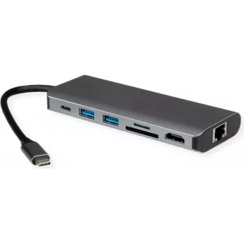 Stacja dokująca ROLINE 12021123 USB 3.2 Gen 1 Type-C szara Ethernet 1000 Mbit/s