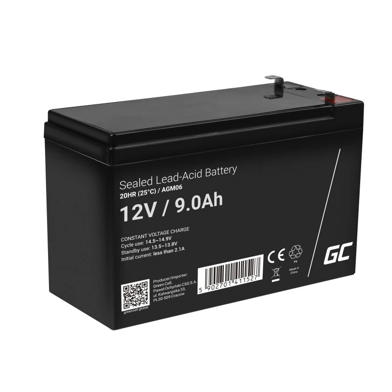Akumulator UPS zielony Cell AGM06 — 12 V 9 Ah Sealed Lead Acid (VRLA) 95 × 151 × 65 mm, 2.3 kg