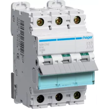 Wyłącznik nadprądowy Hager NBN316 3P, 16 A, 50–60 Hz, 52,3×70×83 mm