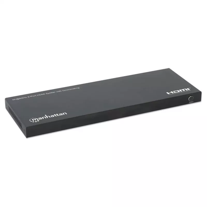 Manhattan 4K@60Hz 8-portowy rozdzielacz HDMI ze skalowaniem w dół, rozdziela jedno wejście HDMI na osiem wyjść HDMI (1x8), 18G, przełącznik EDID do skalowania w dół, czarny