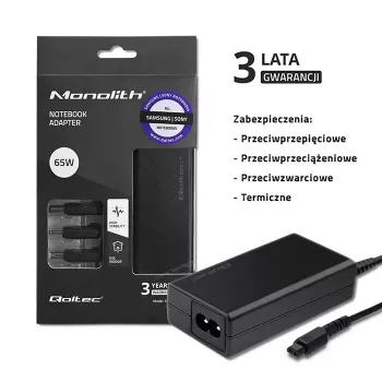 Zasilacz Qoltec 52415 przeznaczony do Samsung Sony 65 W | 3 wtyczki | + kabel zasilający