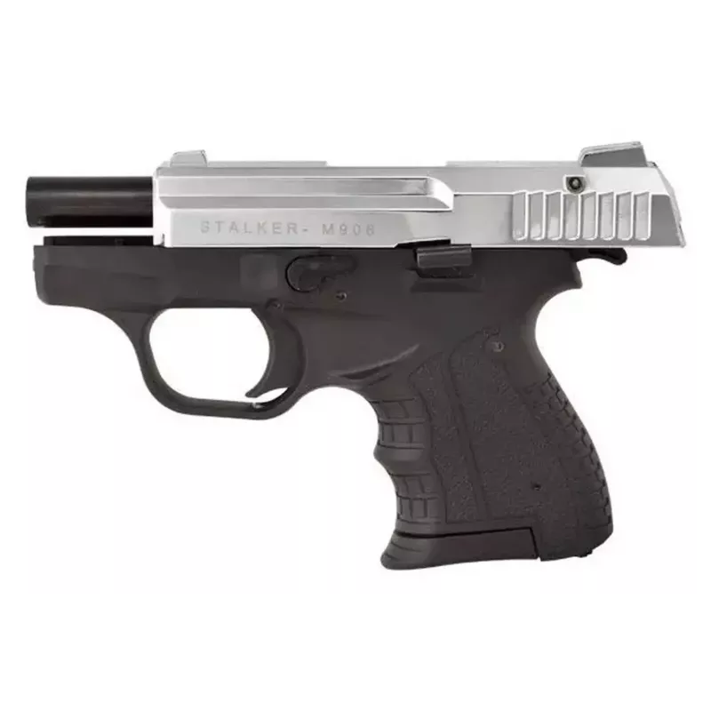 Pistolet alarmowy STALKER M906 BAS, kaliber .22 Long Blank (6 mm), chromowany błysk