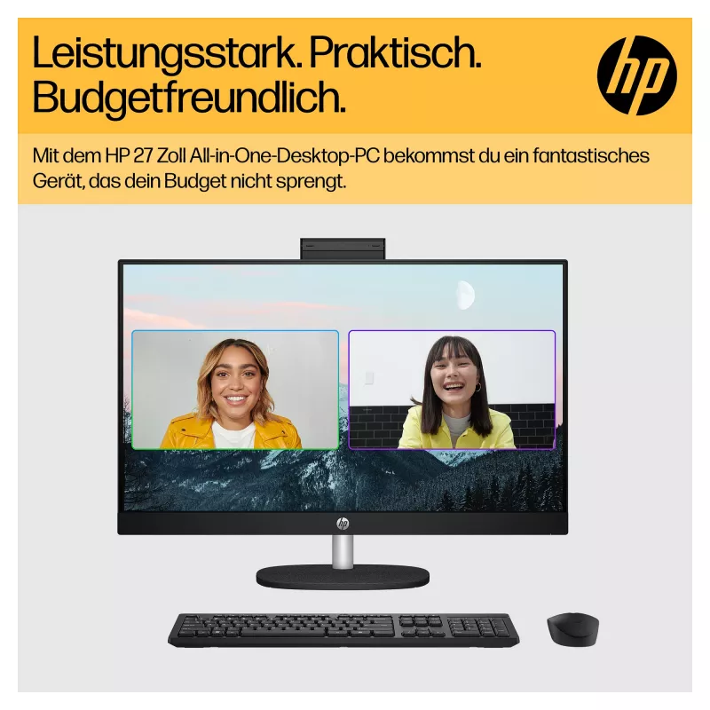 HP 27-cr0471ng - All-in-One (Complete Solution) - Ryzen 7 7730U - RAM 16 GB - SSD 512 GB - NVMe - Radeon Graphics - 1GbE, Wi-Fi 6, Bluetooth - WLAN: 802.11a/b/g/n/ac/ax, Bluetooth