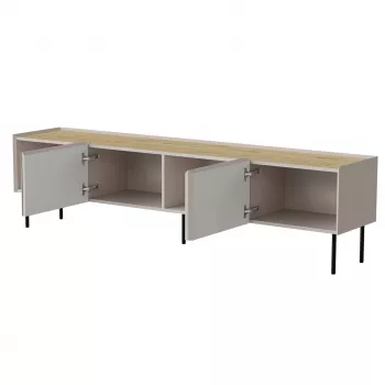 Szafka RTV Cama Meble FELLINI 200x40x52 cm, rama w kolorze kaszmir, blat z dębu olejowanego