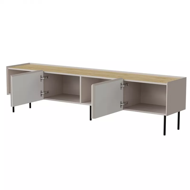 Szafka RTV Cama Meble FELLINI 200x40x52 cm, rama w kolorze kaszmir, blat z dębu olejowanego