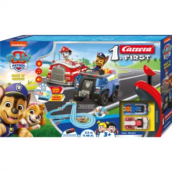 CARRERA tor wyścigowy First Paw Patrol Race N Rescue 3,5 m – zestaw toru samochodowego slot car