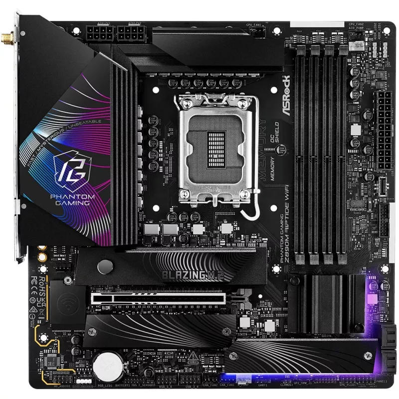 Płyta główna ASRock Phantom Gaming Z890M Riptide WiFi — Intel Z890, LGA1851, microATX, DDR5, 4x DIMM, 256GB, Wi‑Fi 6E, LAN 2.5Gb