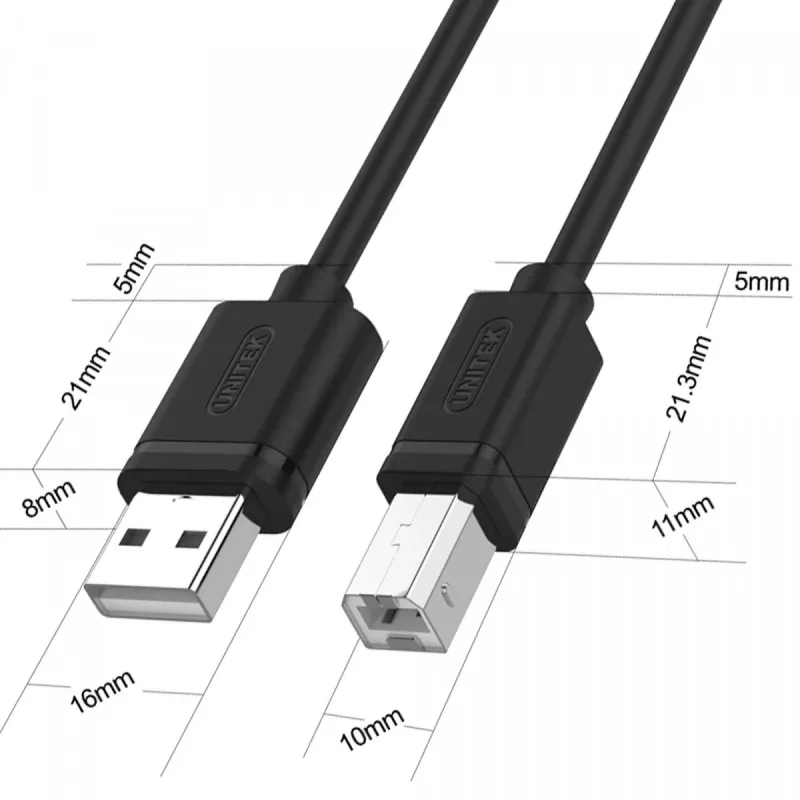 Kabel USB 2.0 Unitek Y-C420GBK, USB A na USB B, 3 m, czarny