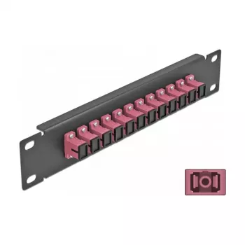 Patch panel światłowodowy DeLOCK 10 cali 12 portów SC Simplex fioletowy 1U czarny