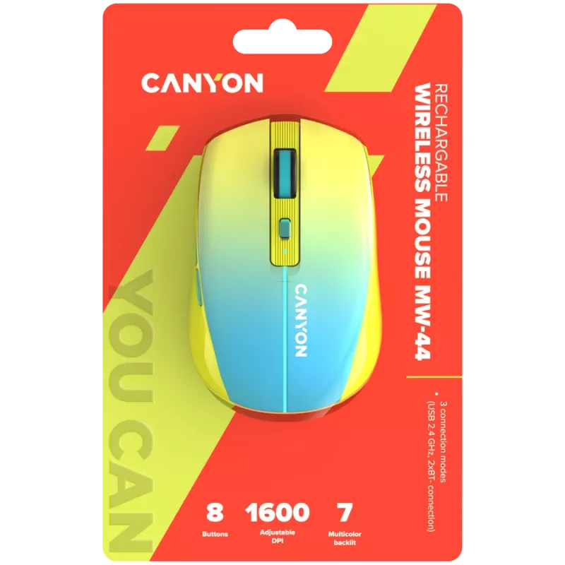 CANYON mysz MW-44 Wireless Charge żółty niebieski