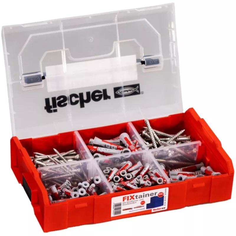 FixTainer - DUOPOWER & DUOSEAL + Wkręty, kołki rozporowe jasnoszare/czerwone, 275 sztuk