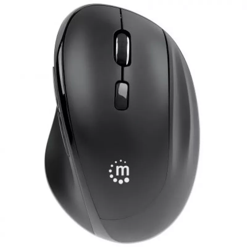 Manhattan Ergonomic Wireless mysz, Right Handed, Adjustable 800/1200/1600dpi, 2.4Ghz (up to 10m), Six Button with Scroll Wheel, Combo USB=A and USB-C receiver, Czarny, AA bateria (included), Three Year Warranty