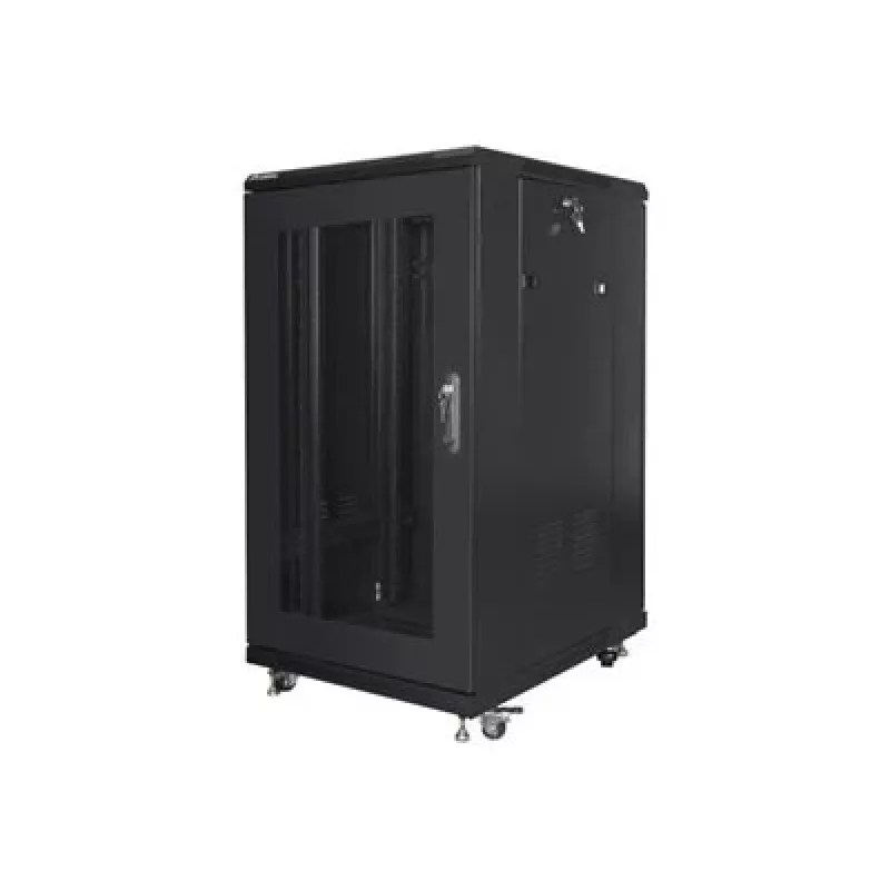 Wolnostojąca szafa rack LANBERG FF01-6822-23B 22U, szyny 19 cali, 1159×600×800 mm, IP20, kółka jezdne, zamek na klucz, czarna