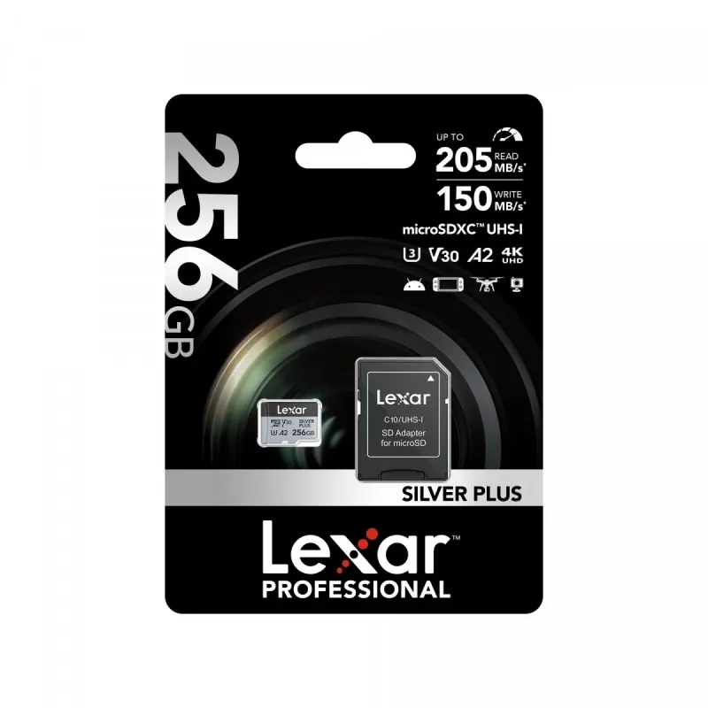 Karta pamięci microSD 256 GB C10 A2 U3 V30 205/150 MB/s Silver Plus