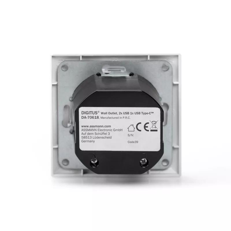 DIGITUS DA-70618 - wyjście USB - USB, USB Type C - 2 porty USB, 1 gniazdo USB-C - 3,1 A - RAL 9003, biel sygnałowa