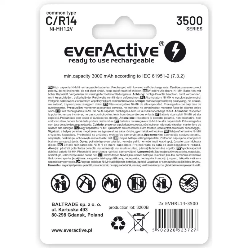 Akumulatory ładowalne everActive R14/C Ni-MH 3500 mAh gotowe do użycia