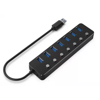 Koncentrator USB Gembird UHB-U3P7P-01, 7-portowy USB 3.2 Gen 1 (Type-A), kabel 0,24 m, czarny