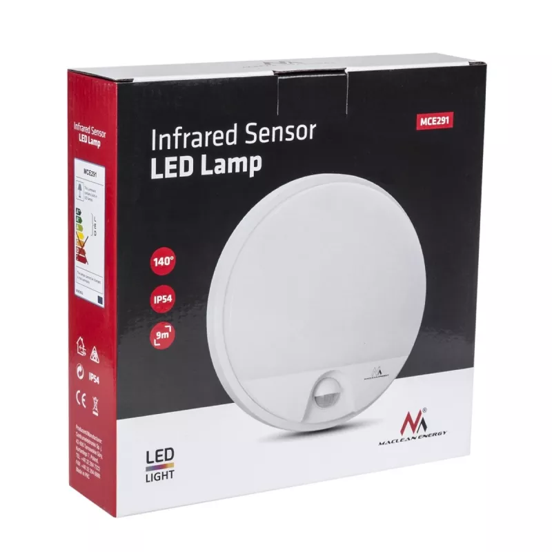 Lampa LED MACLEAN MCE291W z czujnikiem ruchu IR, 10W, 3000K