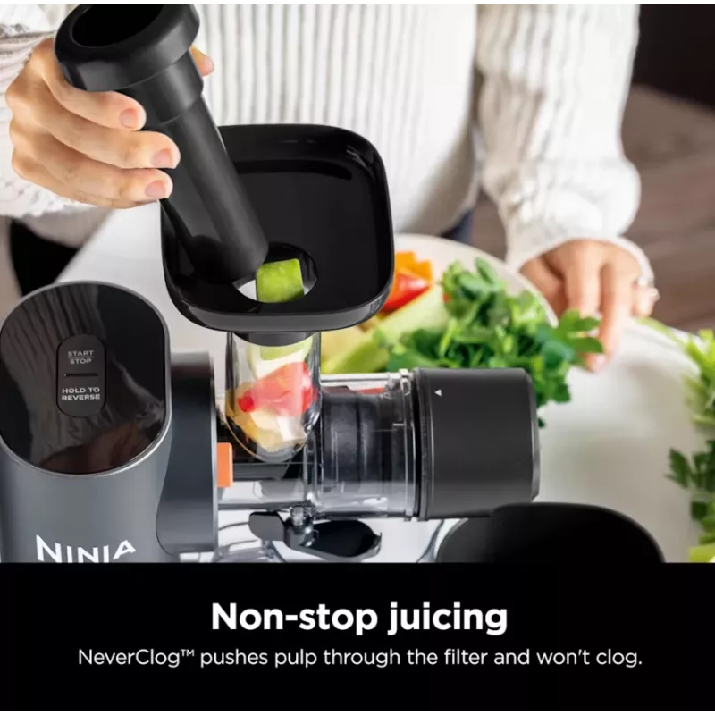 NINJA Cold Press Juicer | Neverclog JC151EU | Typ Sokowirówka Wolnoobrotowa | Szary | 150 W | Liczba prędkości 1