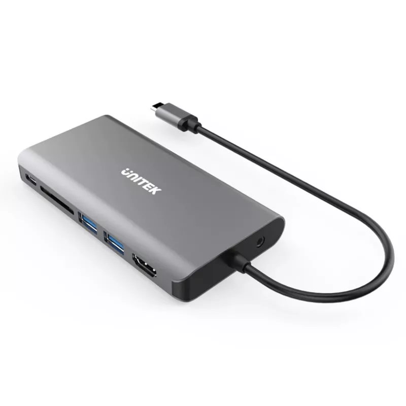 UNITEK uHUB O8+ Przewodowy USB 3.2 Gen 1 Type-C Szary 100W Power Delivery