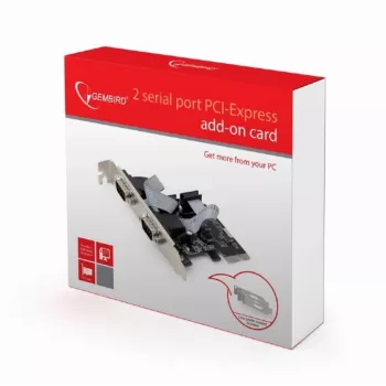 Wewnętrzny adapter szeregowy GEMBIRD SPC-22 PCIe RS-232 Low-profile, WCH382, 16000 Kbit/s, 67×120×20 mm, czarny