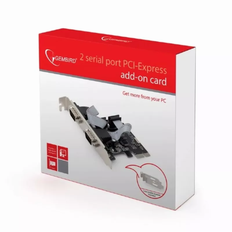 Wewnętrzny adapter szeregowy GEMBIRD SPC-22 PCIe RS-232 Low-profile, WCH382, 16000 Kbit/s, 67×120×20 mm, czarny