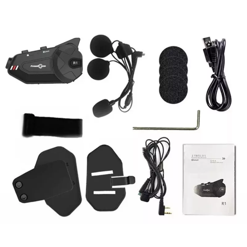Zestaw słuchawkowy FreedConn R1 PLUS E motocyklowy interkom Bluetooth, Bluetooth 5.0+EDR, zasięg 1000 m, IP65, FM, wideo 1080p, 30 h rozmów