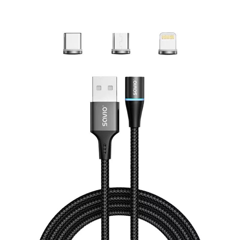 Przewód USB Savio CL-152 1 m USB 2.0 USB C Micro USB A/Lightning Czarny