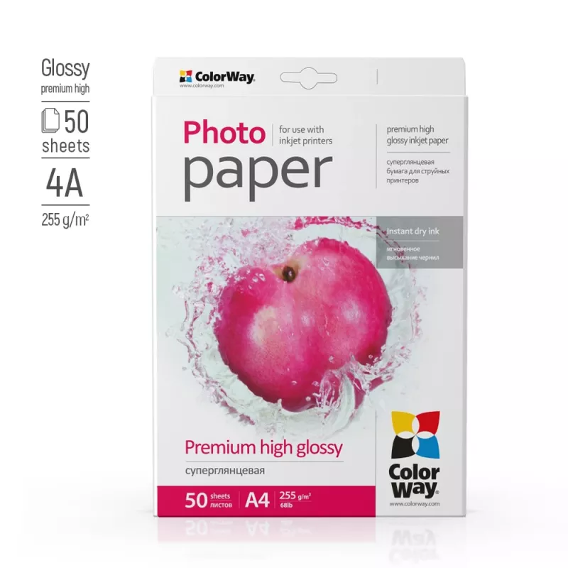 ColorWay Papier fotograficzny, 50 arkuszy | 255 g/m² | A4 | Premium High Glossy
