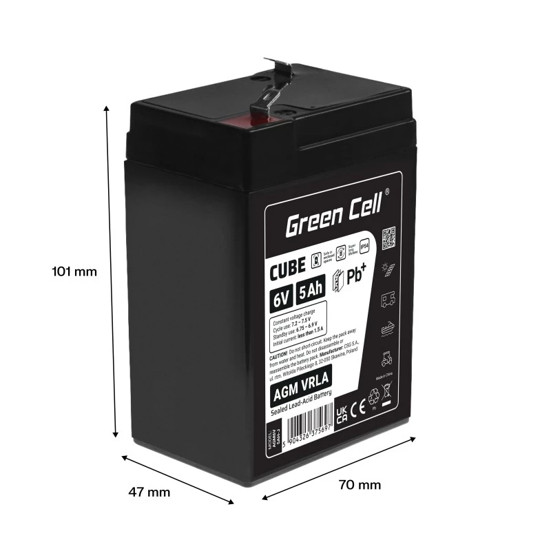 UPS battery Sealed Lead Acid zielony Cell AGM6V5AH-J 6 V 5 Ah